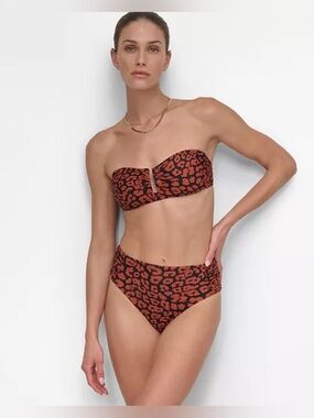 DKNY Brick Red and Black Bikini Animal Print BWT Sz Lg Macys Buy Vacation